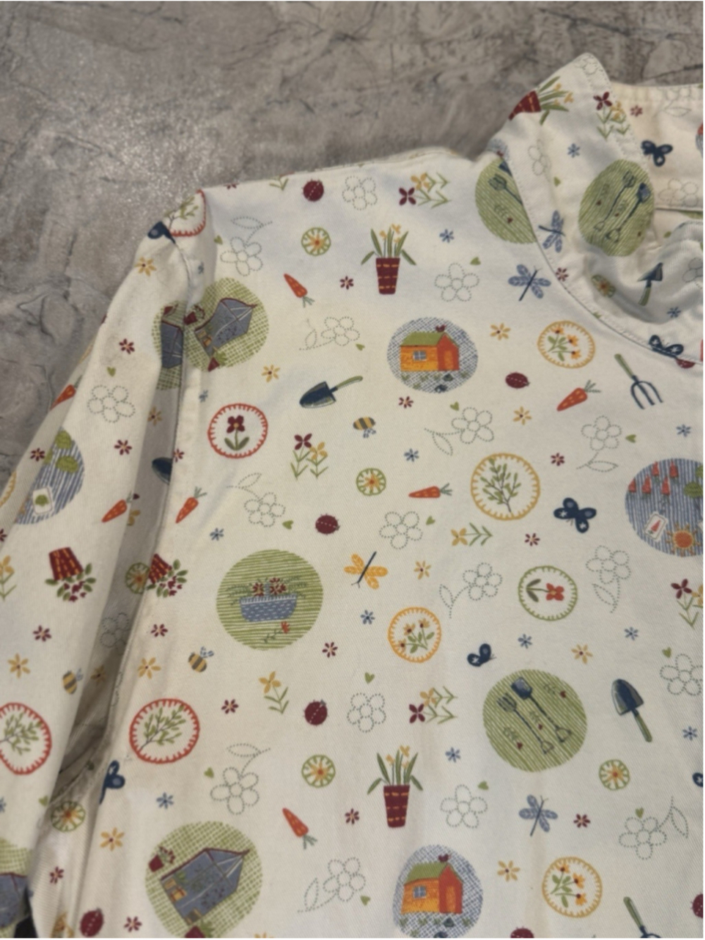 Y2k Christopher & Banks Gardening Print Jacket Womens Veggies Full Zip L